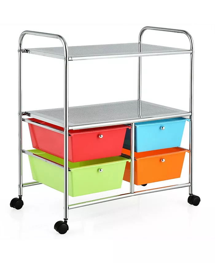 Costway 4 Drawer Rolling Storage Cart Scrapbook Paper Office School Organizer - Intensery