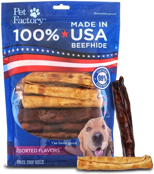 Pet Factory Beefhide 5-inch Chip Rolls Variety Pack Beef and Chicken Flavored Dog Hard Chews - Intensery