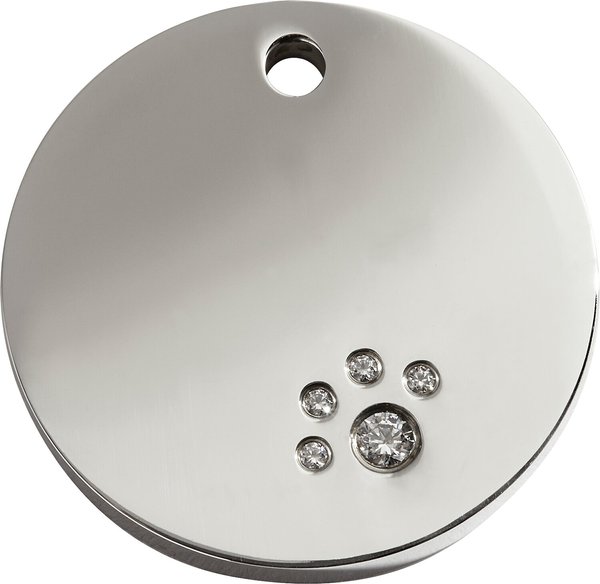 Red Dingo Circle Crystal Diamante Stainless Steel Personalized Dog and Cat ID Tag - Intensery