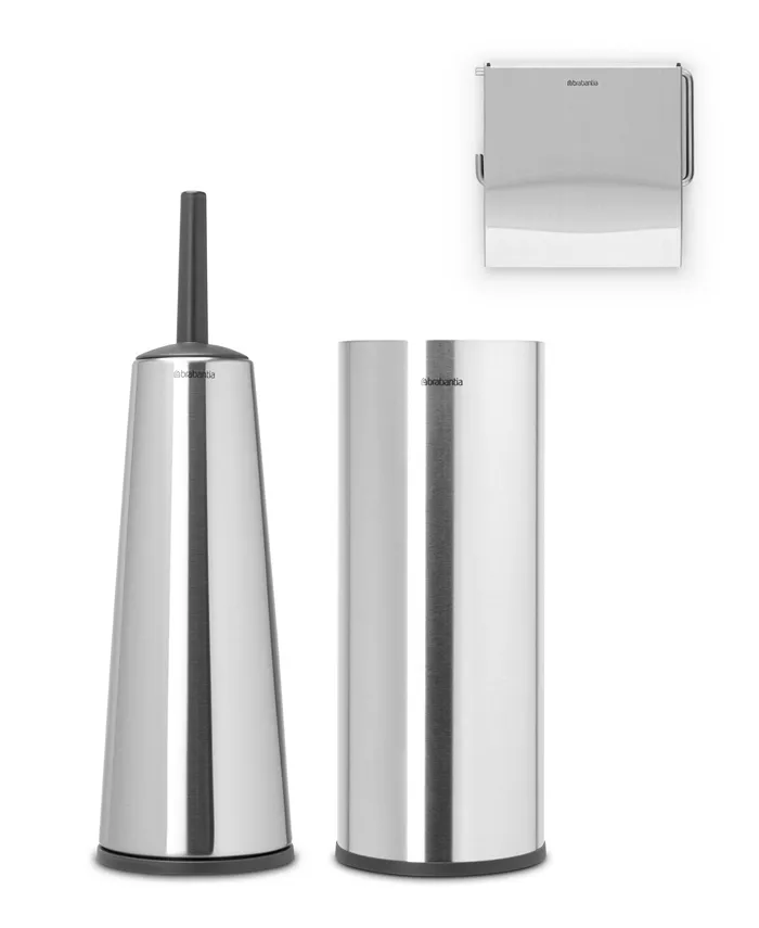 Brabantia Renew Toilet Accessory Set of 3 - Toilet Brush and Holder， Toilet Paper Roll Dispenser and Toilet Paper Roll Holder - Intensery