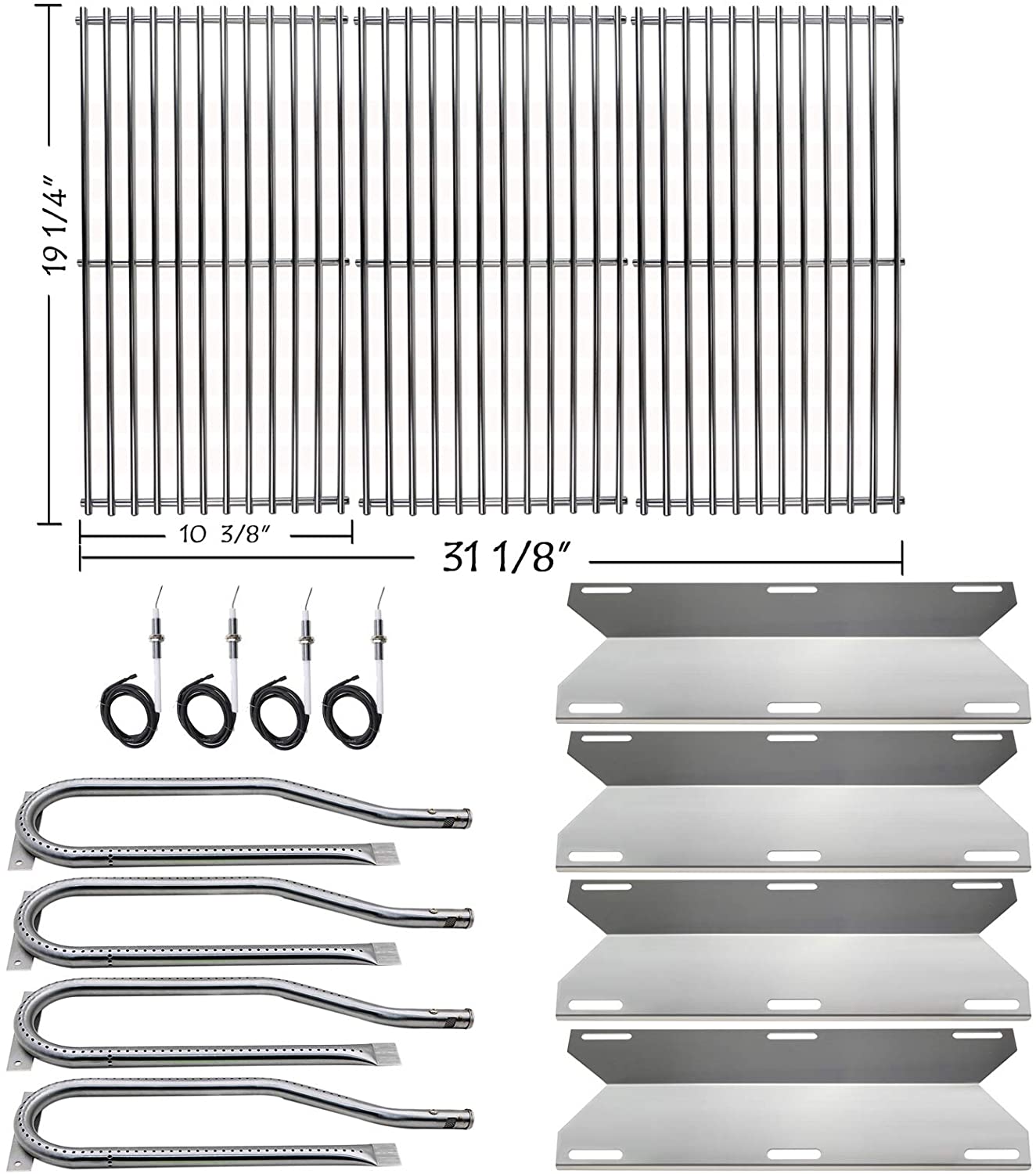 Repair Kit for Nexgrill 720-0337, 720-0339 4 Burner Gas Grills, Burners, Heat Plates, Grates and Igniters Set - Intensery
