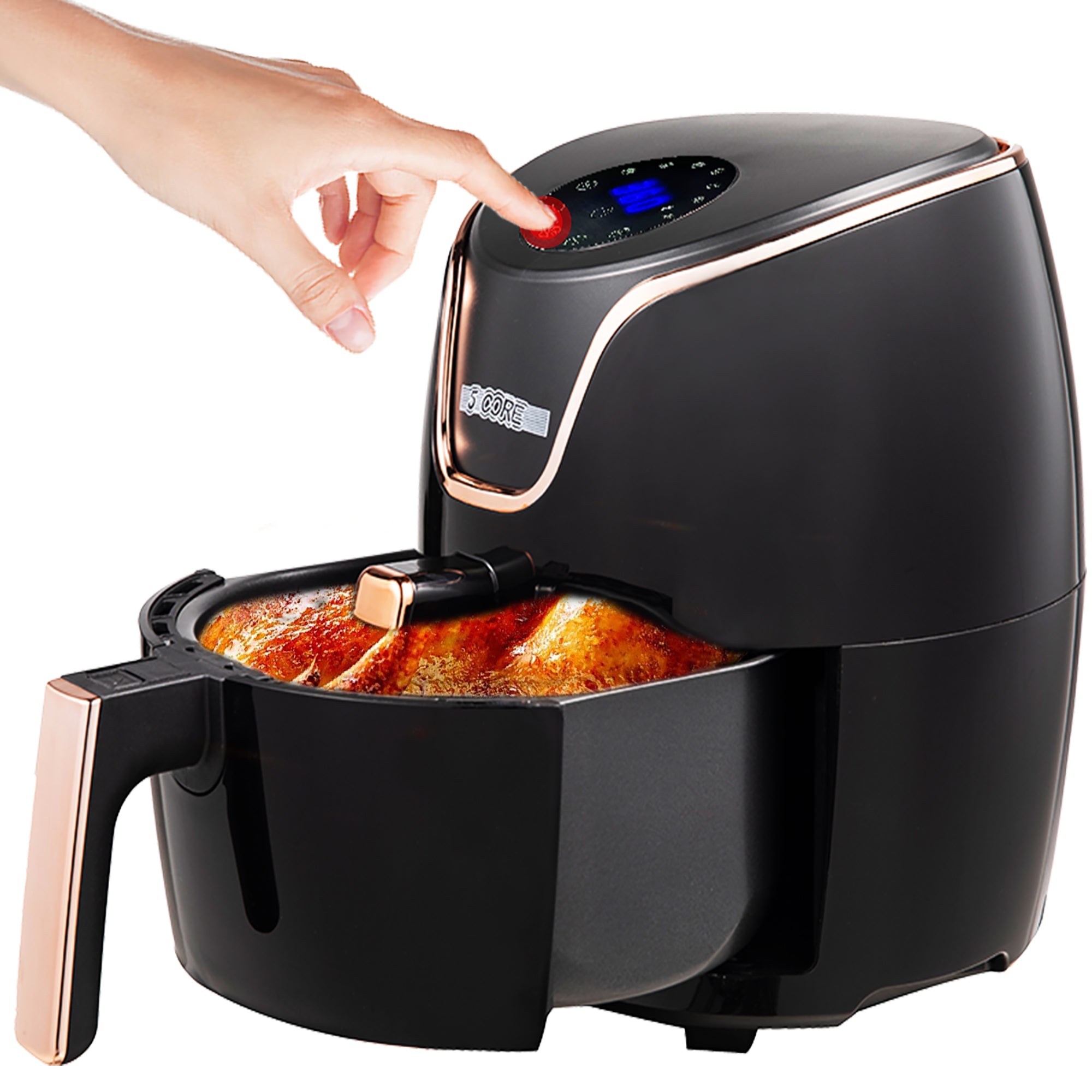 5 Core Air Fryer Oven 3.8 Quart (3.5 Liter)|Air Fryers Oven 1400W| 4-in-1 Black Airfryer, Bake, Roast, Reheat, Space-saving & Low-noise, 85% Less Oil, - Intensery