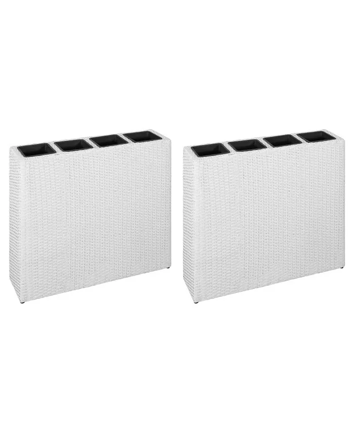 vidaXL Garden Raised Bed with 4 Pots 2 pcs Poly Rattan White - Intensery