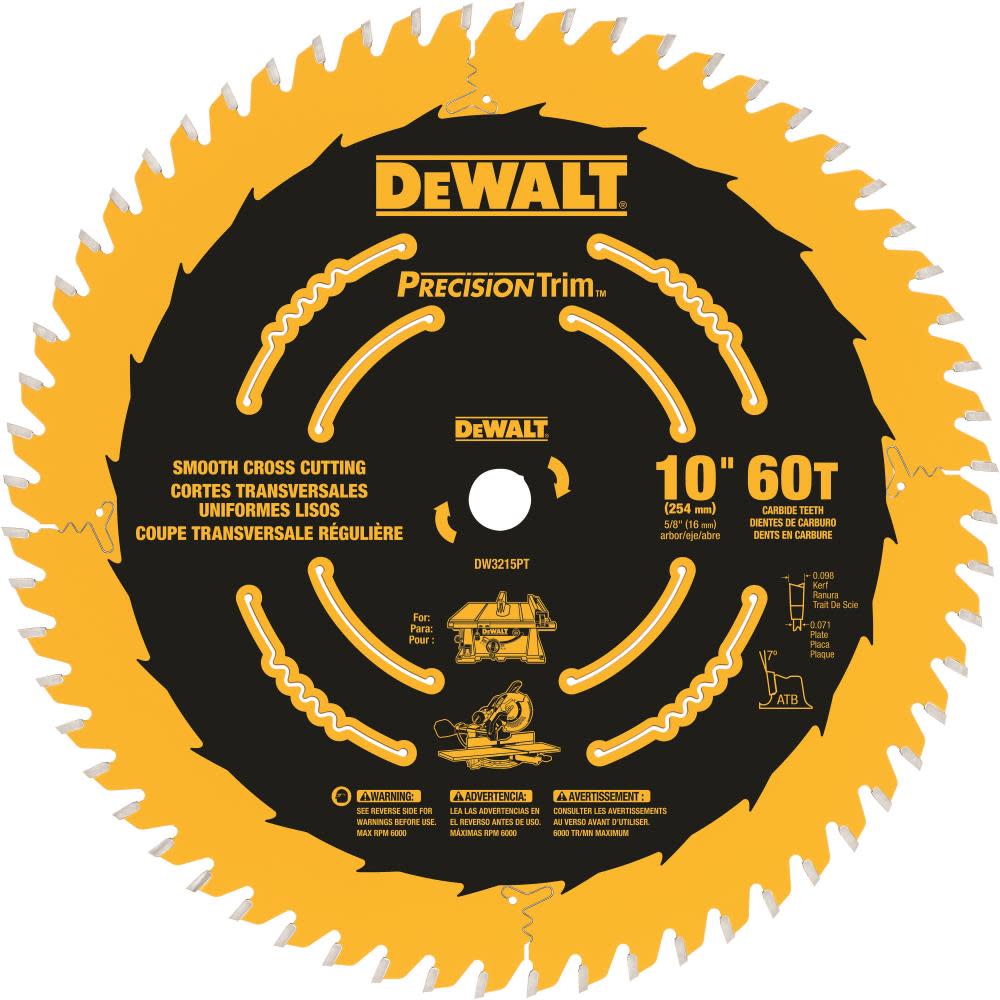 DEWALT 10-in 60T Smooth Crosscutting Saw Blade DW3215PT from DEWALT - Intensery