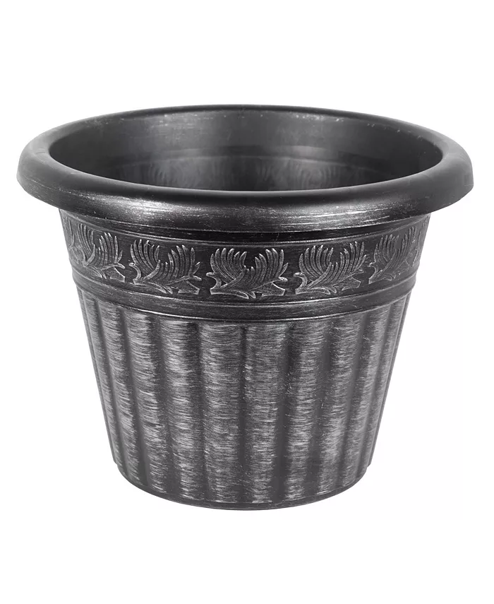 Garden Elements Outdoor Dragon Banded Plastic Planter Silver 13 Inches - Intensery