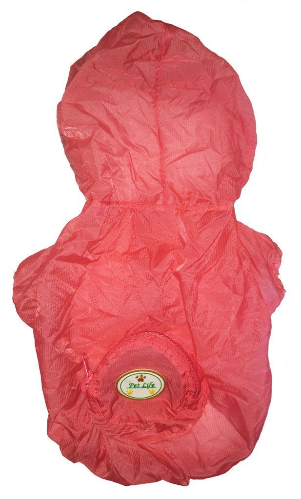 Pet Life The Ultimate Waterproof Thunder-Paw Adjustable Zippered Folding Travel Dog Raincoat in Pink (X-Small) - Pet Life R7PKXS - Intensery