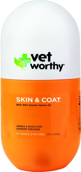 Vet Worthy Wild Alaskan Salmon Oil Soft Chew Dog Supplement， 30 count - Intensery