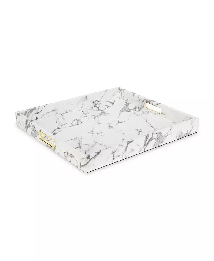American Atelier Marble with Gold-Tone Stainless Steel Handles Tray - Intensery