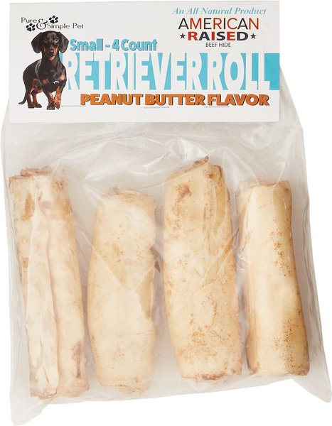 Pure and Simple Pet Peanut Butter Flavored Rawhide Retriever Roll Dog Treat， Small - Intensery