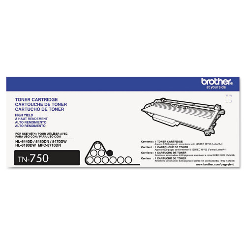Brother TN750 High-Yield Toner， 8，000 Page-Yield， Black - Intensery