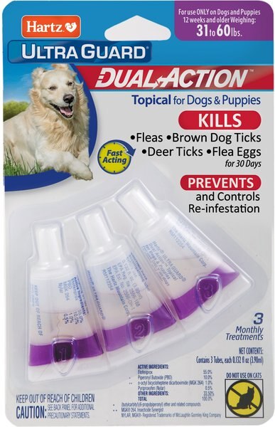 Hartz UltraGuard Dual Action Flea and Tick Spot Treatment for Dogs， 31-60 lbs - Intensery