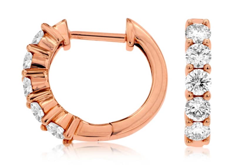 Royal Jewelry 14K Rose Gold Diamond Hoop Earrings - Intensery