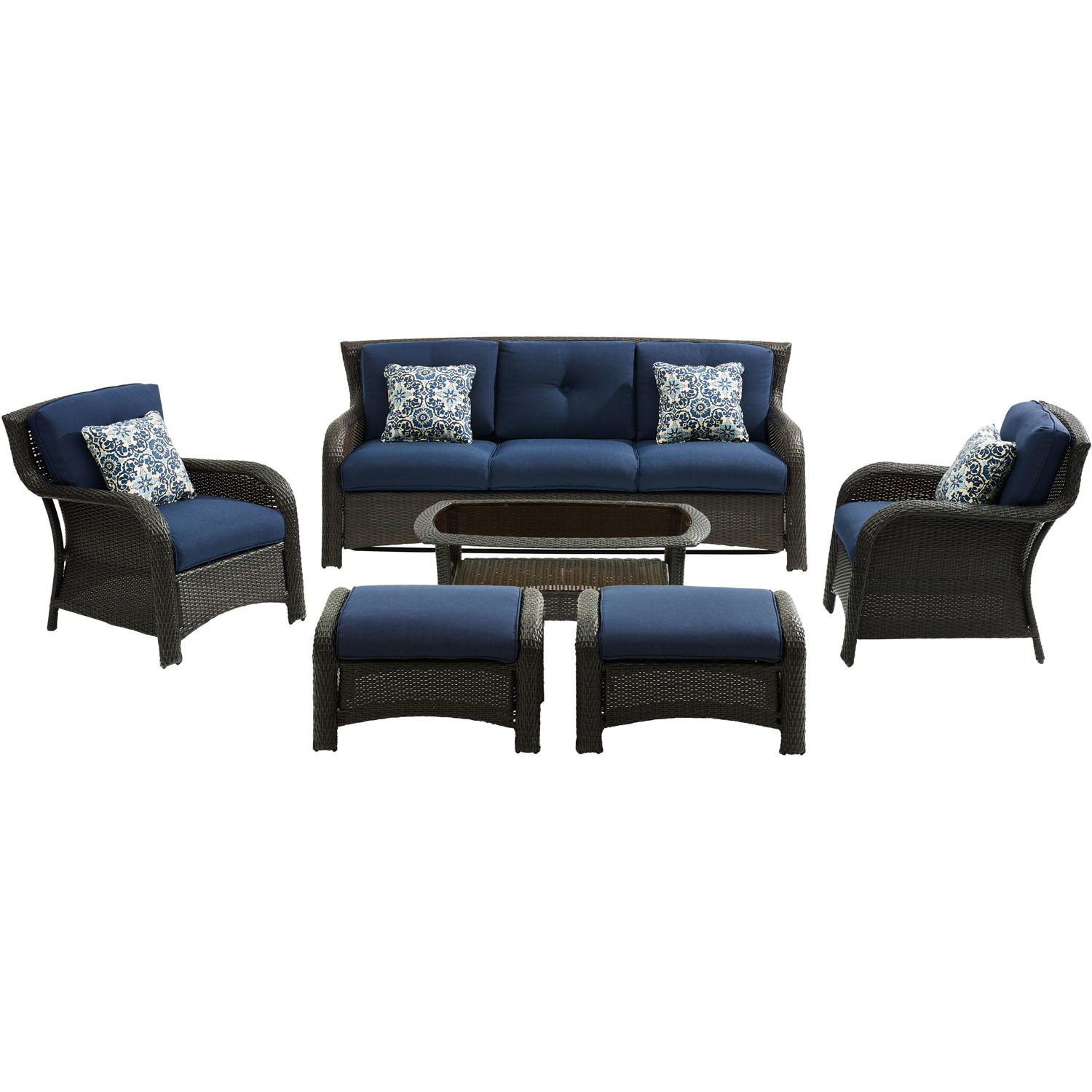 Hanover Strathmere 6 pc Aged Barrel Steel Transitional Deep Seating Set Navy Blue - Intensery