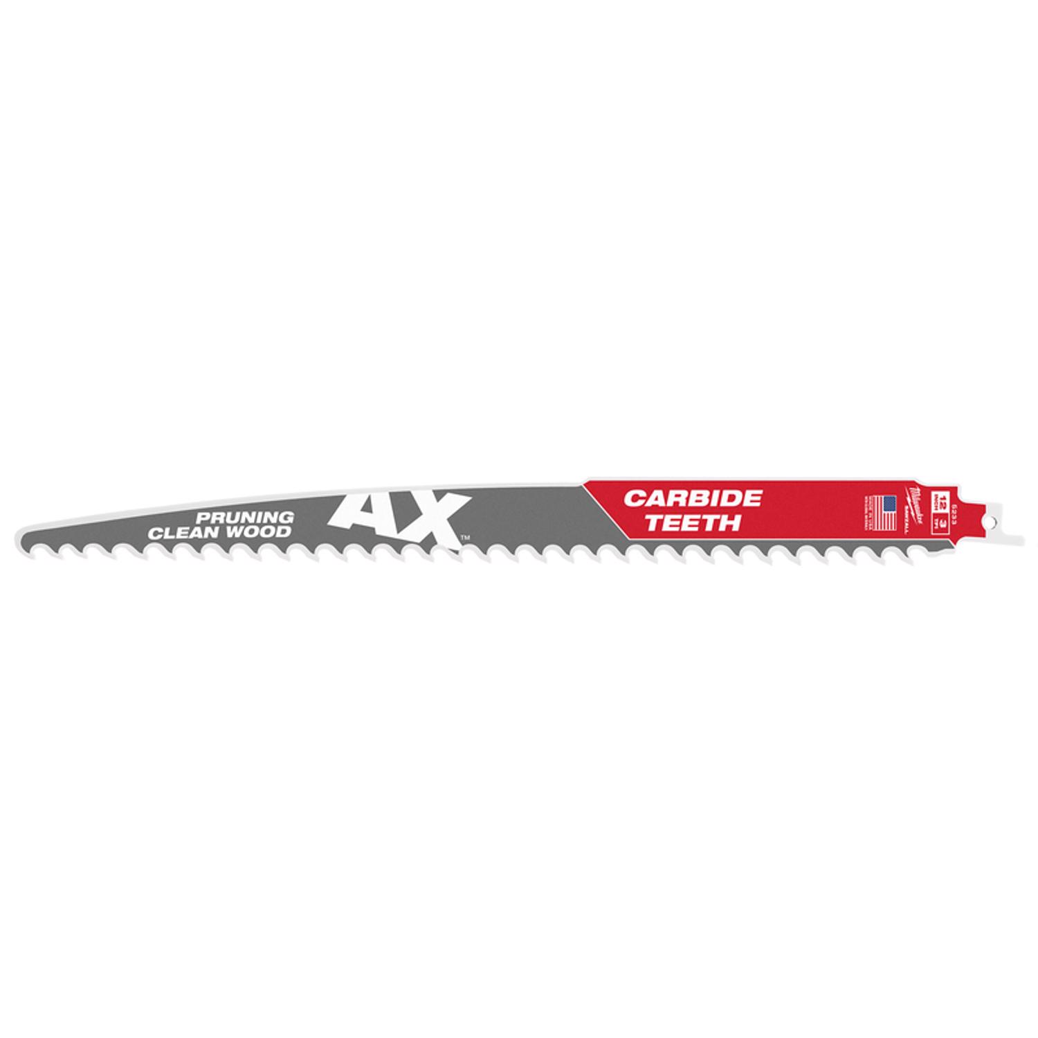 Milwaukee AX Sawzall 12 in. Carbide Pruning \u0026 Clean Wood Reciprocating Saw Blade 3 TPI 1 blade - Intensery