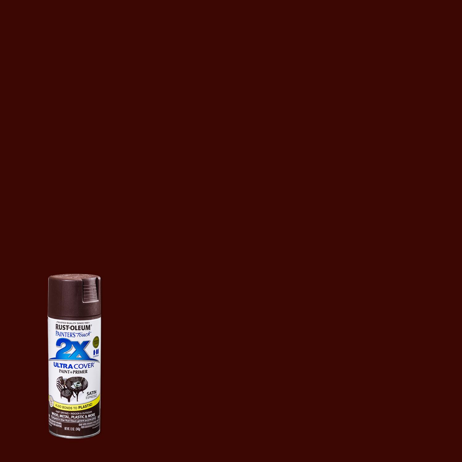 Rust-Oleum Painter\u0027s Touch 2X Ultra Cover Satin Espresso Paint+Primer Spray Paint 12 oz - Intensery