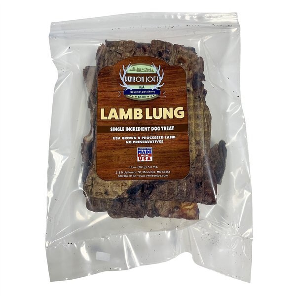 Venison Joe's Single Ingredient Lamb Lung Dehydrated Dog Treat， 10-oz bag - Intensery