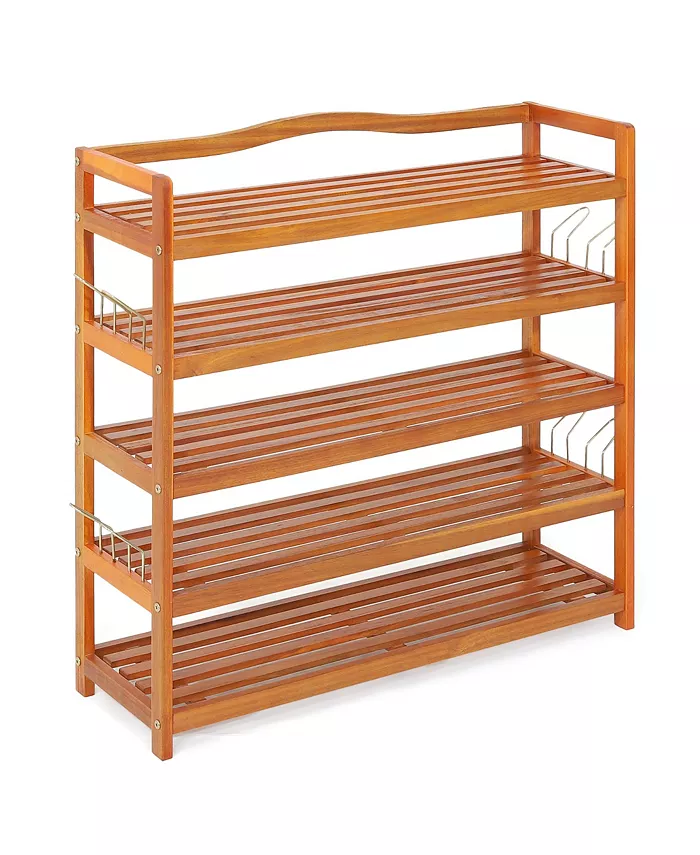 Costway 5-Tier Wood Shoe Rack Freestanding Large Shoe Storage Organizer Heavy-duty - Intensery