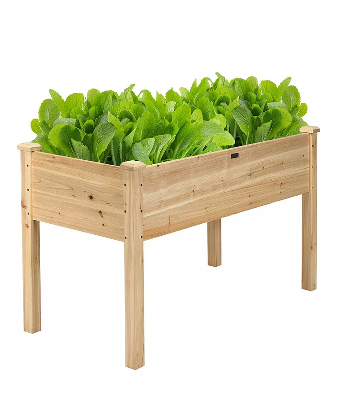 Costway Wooden Raised Vegetable Garden Bed Elevated Grow Vegetable Planter - Intensery