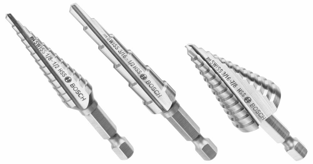 Bosch High Speed Steel Impact Tough Turbo Step Drill Bit Set 3pc IMSDC003 from Bosch - Intensery