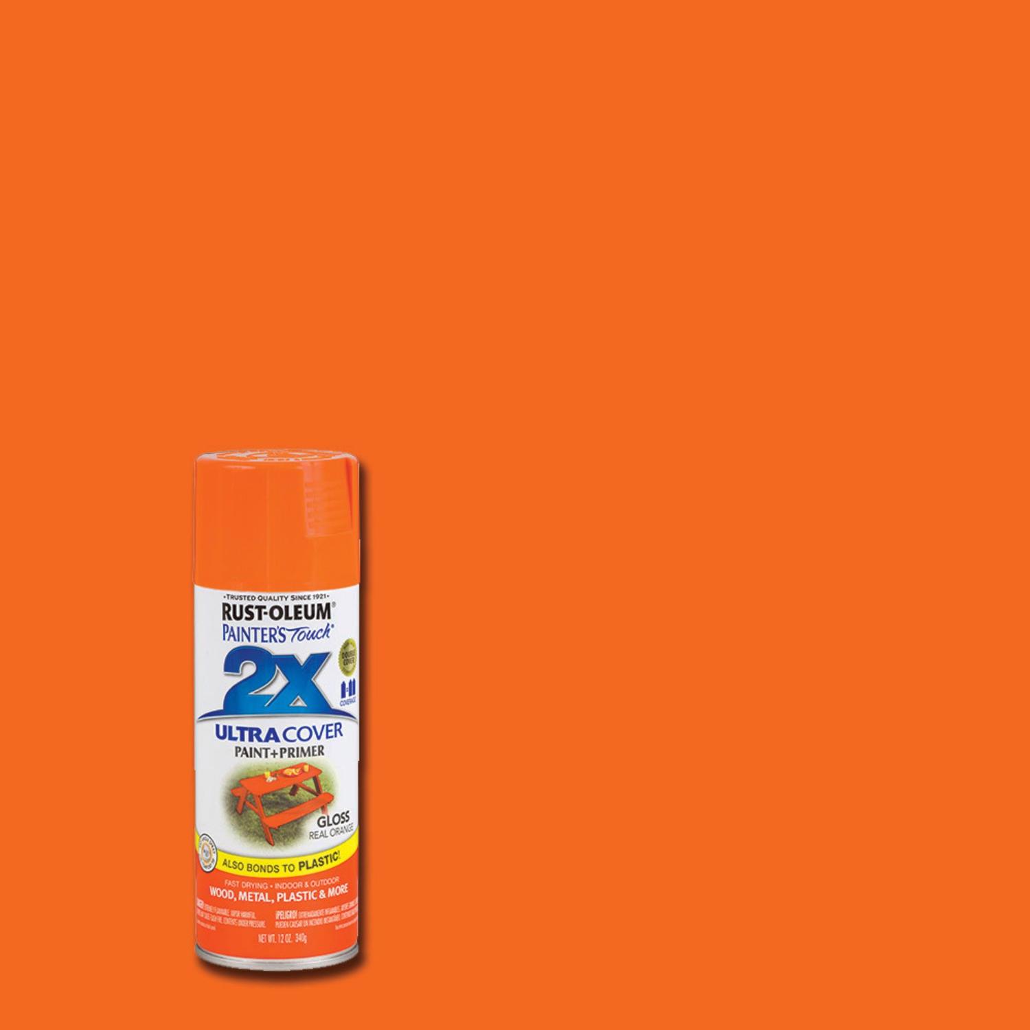 Rust-Oleum Painter\u0027s Touch 2X Ultra Cover Gloss Real Orange Paint+Primer Spray Paint 12 oz - Intensery