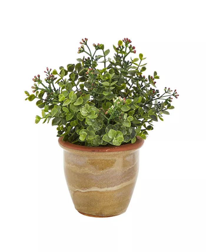 Nearly Natural Eucalyptus and Sedum Succulent Artificial Plant in Ceramic Planter - Intensery