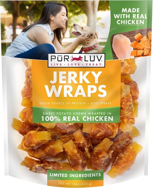 Pur Luv Sweet Potato Chews Jerky Wraps Dog Treats， 16-oz bag - Intensery