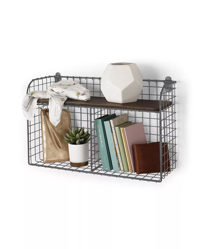 Spectrum Vintage-like Living Wall Mount Double Bin with Wood Shelf - Intensery