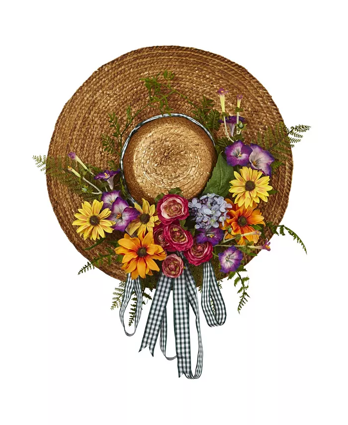 Nearly Natural Mixed Flower Hat Wreath - Intensery