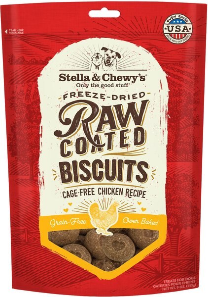 Stella and Chewy's Raw Coated Biscuits Cage-Free Chicken Recipe Freeze-Dried Grain-Free Dog Treats - Intensery