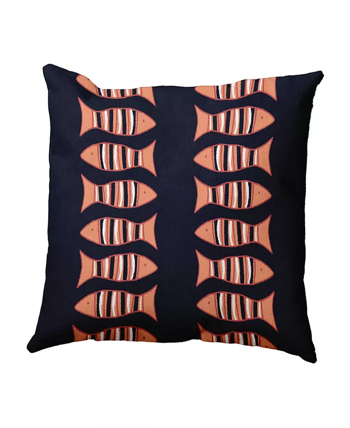 E by Design Something's Fishy 16 Inch Navy Blue and Orange Decorative Coastal Throw Pillow - Intensery
