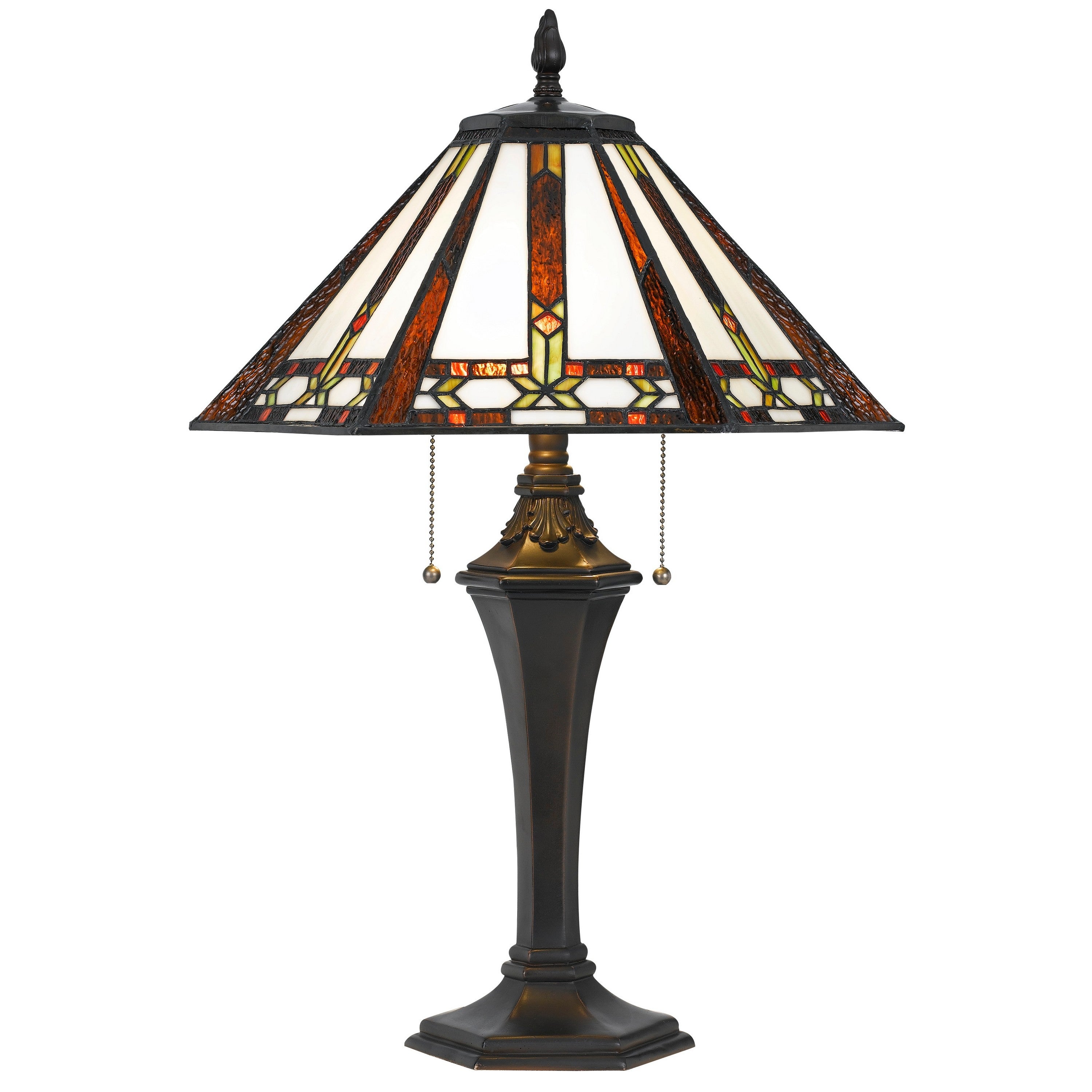 Tiffany Table Lamp with 2 Pull Switches and Resin Pedestal Body， Bronze - Intensery