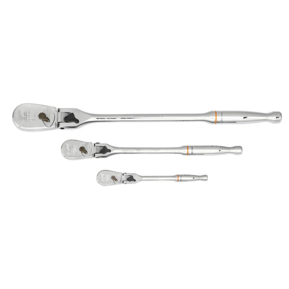 3 Pc 1/4， 3/8 and 1/2 Drive 90 Tooth Locking Flex Head Teardrop Ratchet Set - Intensery