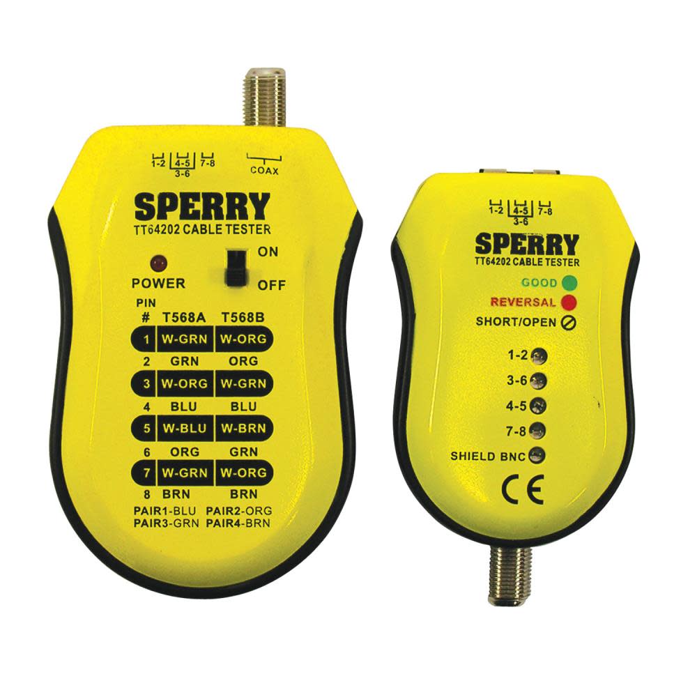 Sperry Instruments TT64202 Cable Test Plus， Coax and UTP/STP Cable TesterDetects: Shorts / Miss-Wires and Reversals， Wiring Reference Chart Included， - Intensery