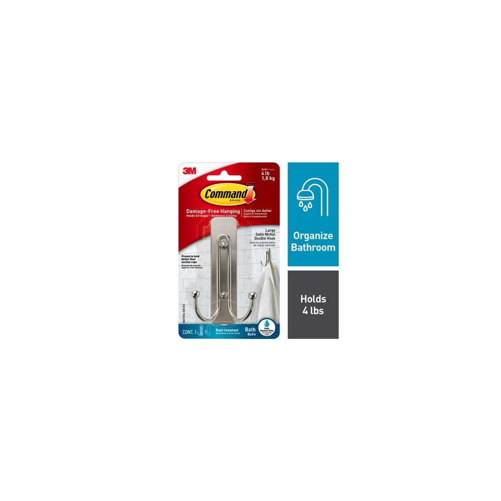 3M Command Large Satin Nickel Double Bath Hook 16pk - Intensery