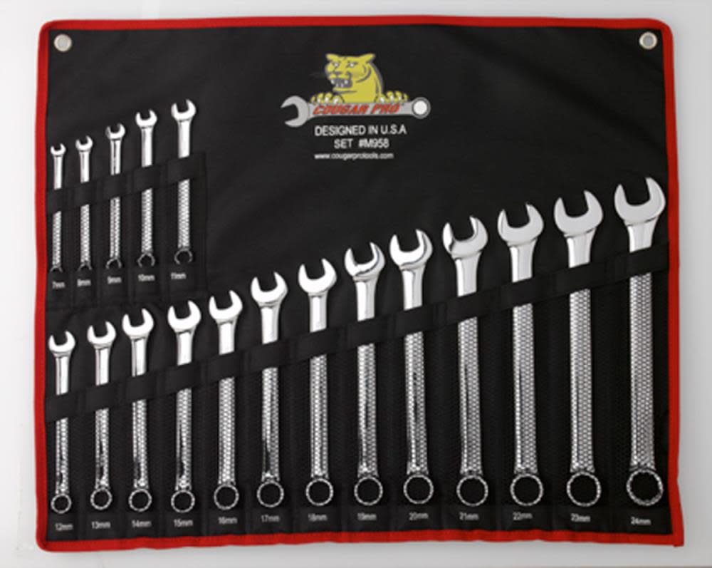 18 pc. Full Polish Combination Wrench Set Metric (7mm to 24mm) - Intensery
