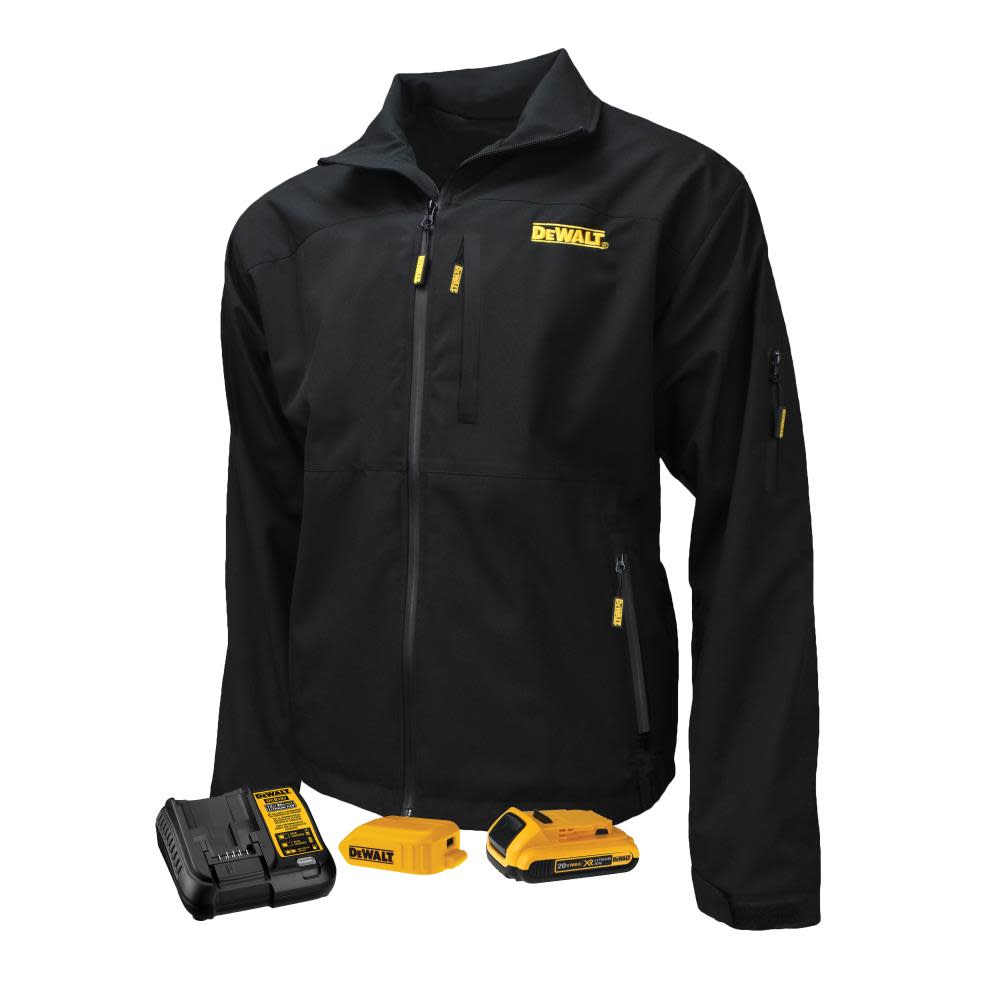 DEWALT Mens Heated Kit Soft Shell Jacket with Battery/Charger Black 3X DCHJ090BD1-3X from DEWALT - Intensery