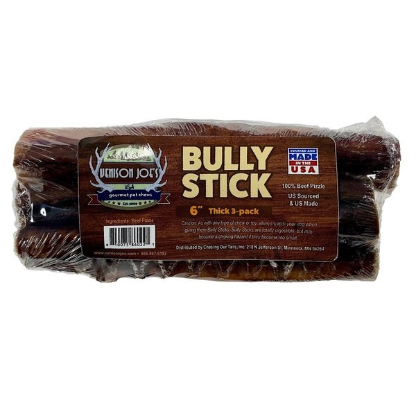 Venison Joe's Thick Dog Bully Stick， 3 count， 6-in - Intensery