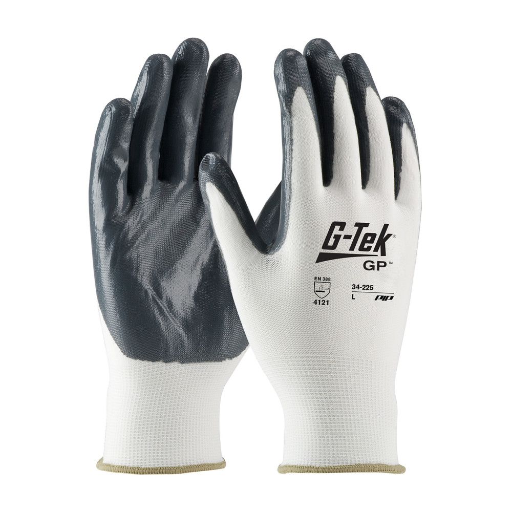 G-Tek GP White 13G Nylon Shell Gray Nitrile Coated Smooth Grip Large - Intensery