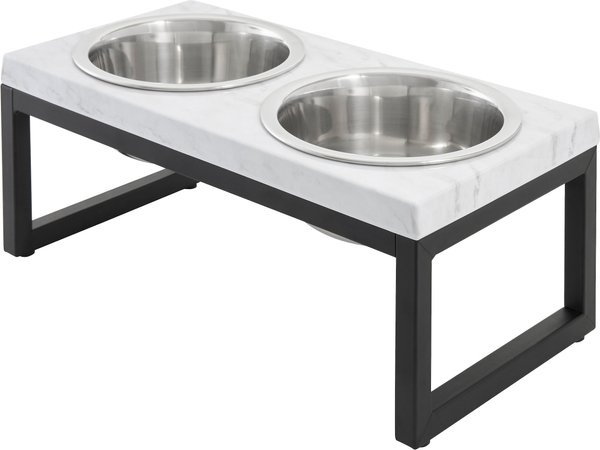 Frisco Marble Print Stainless Steel Double Elevated Dog Bowl - Intensery