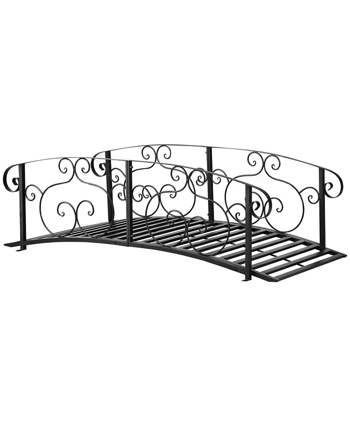 Outsunny 6' Metal Arch Backyard Garden Bridge， Safety Siderails， Arc Footbridge for Backyard Creek， Stream， Pond， Black - Intensery