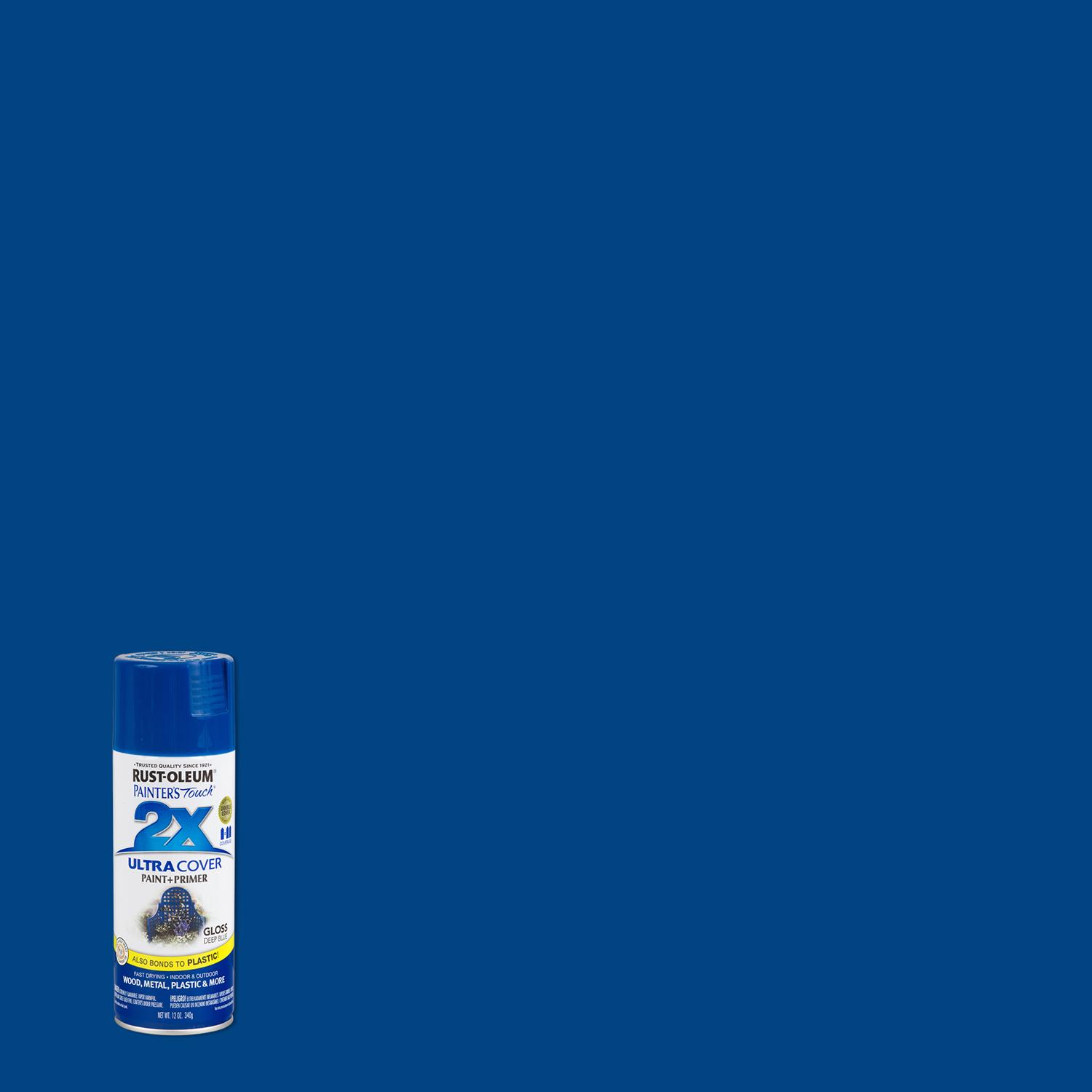Rust-Oleum Painter\u0027s Touch 2X Ultra Cover Gloss Deep Blue Paint+Primer Spray Paint 12 oz - Intensery