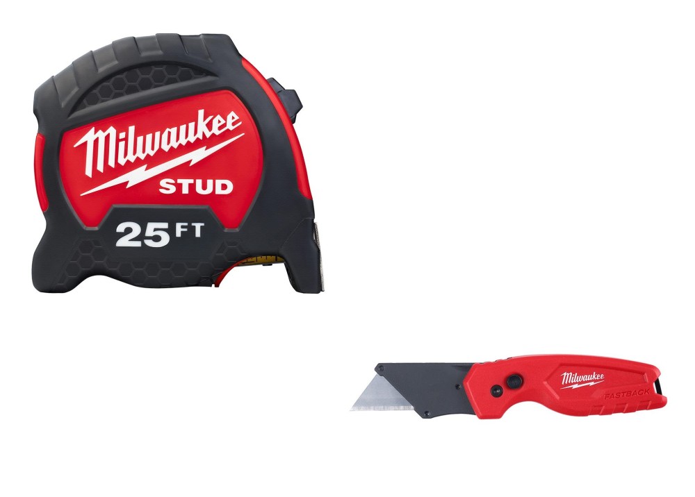 Milwaukee Gen II STUD Tape Measure 25and#8242; and FASTBACK Compact Folding Utility Knife Bundle - Intensery