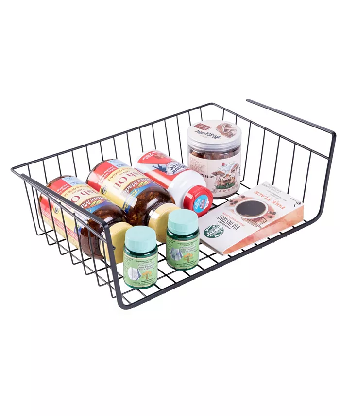 Basicwise Vintiquewise Hanging Under Shelf Metal Storage Basket， Set of 2 - Intensery