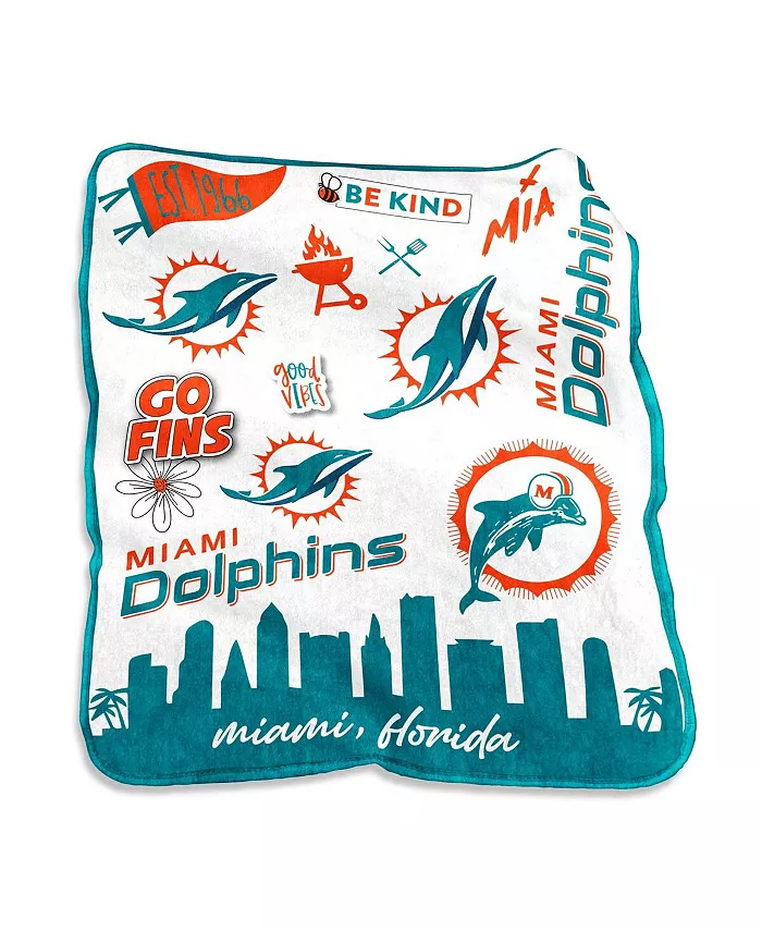 Logo Brands Miami Dolphins 50'' x 60'' Native Raschel Plush Throw Blanket - Intensery