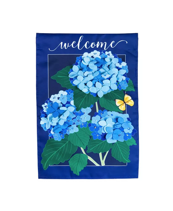 Evergreen Flag Hydrangea Blossoms House Applique Flag 28x44 in Double Sided Outdoor Flag - Intensery