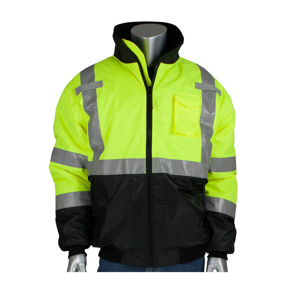 Protective Industrial Products ANSIR3 Black Bottom Bomber Jacket Hi Vis Lime Yellow 4X - Intensery