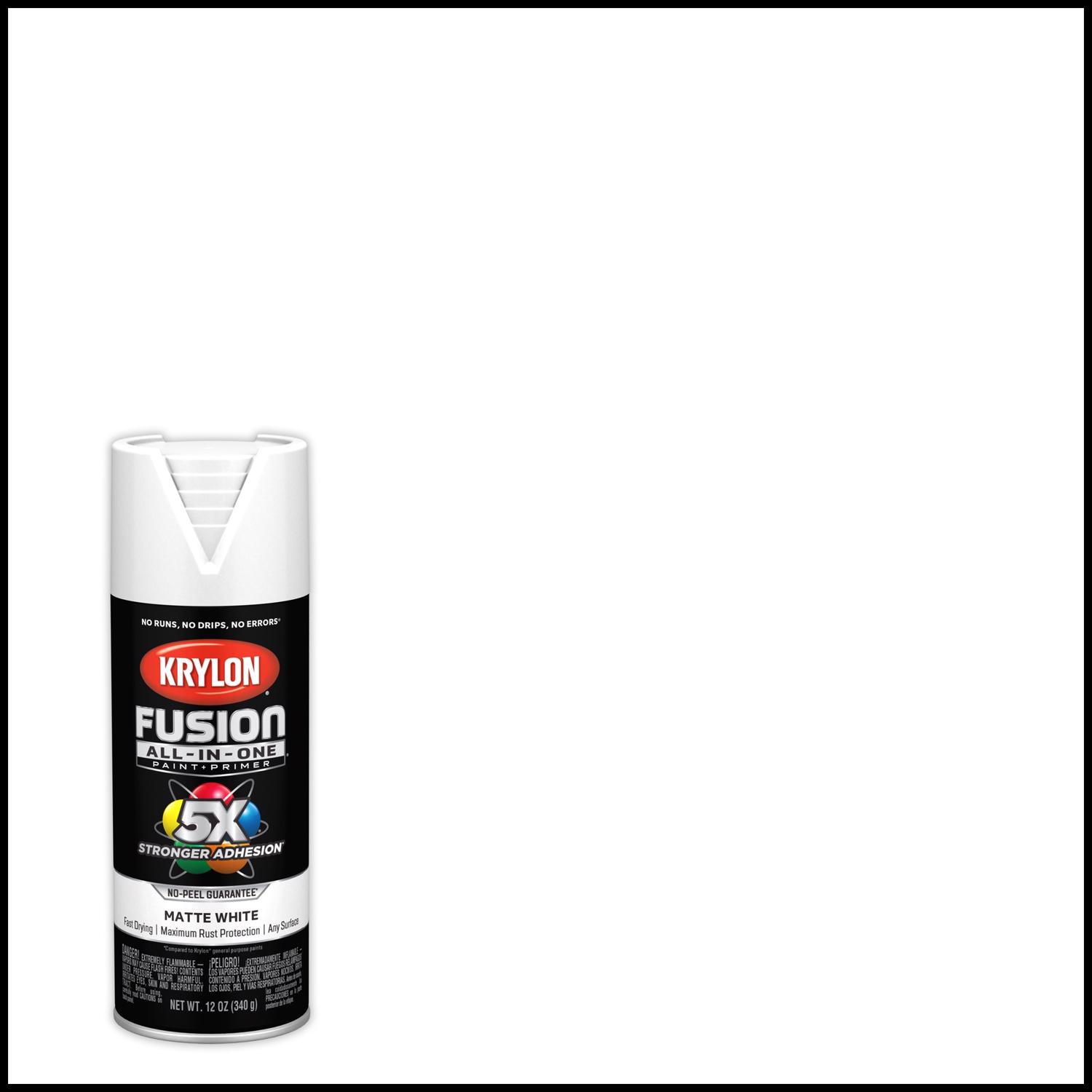 Krylon Fusion All-In-One Matte White Paint+Primer Spray Paint 12 oz - Intensery