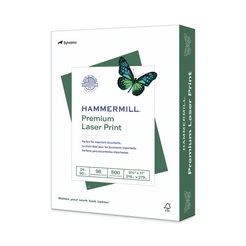 Hammermill Premium Laser Print Paper， 98 Bright， 24lb， 8.5 x 11， White， 500/Ream (104604) - Intensery