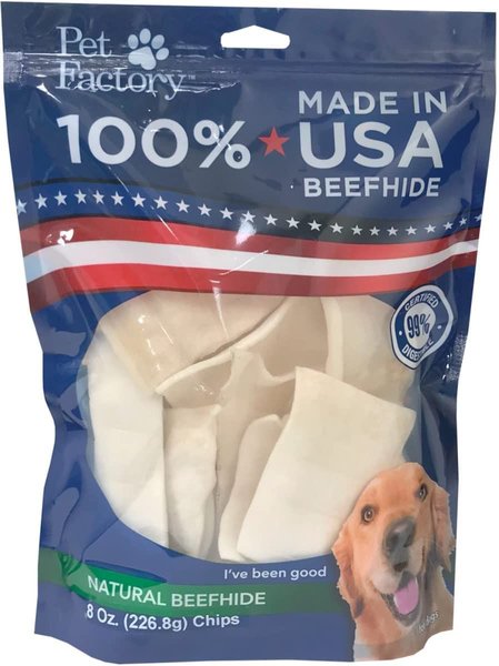Pet Factory Beefhide Chips Natural Flavored Dog Hard Chews， 8-oz bag - Intensery