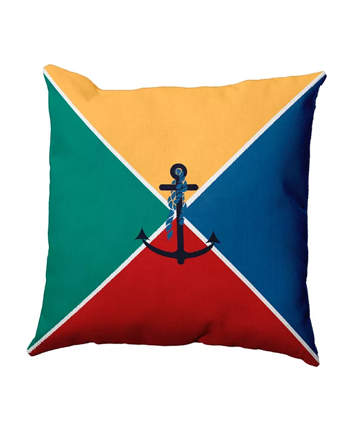 E by Design Anchor Flag 16 Inch Yellow Decorative Nautical Throw Pillow - Intensery
